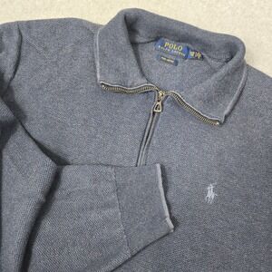 Polo Ralph Lauren 2XB Blue Pima Cotton Pique 1/4‎ Zip Knit Pullover Sweater